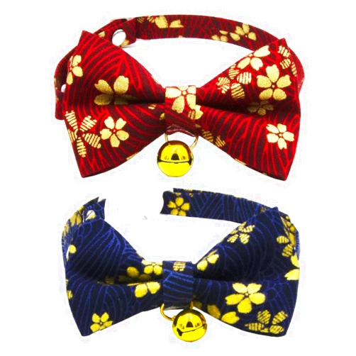 Icicecream Breakaway Cat Collar with Bow Tie and Bell, Floral Patterns, Detachable Adjustable Safety Collars for Girl Boy Male Female Cats Kitten & Small Dogs 2 Pack