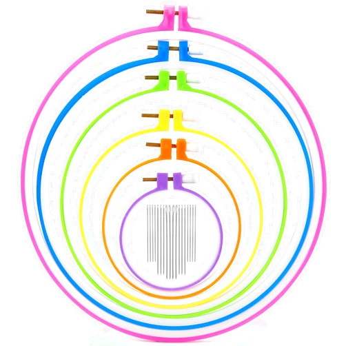 Pllieay 6 Pieces Plastic Embroidery Hoops Set and 16 Pieces Needles Plastic Circle Cross Stitch Hoop Ring 3.4 inch to 10.2 inch for Embroidery and Cross Stitch(Multicolor)