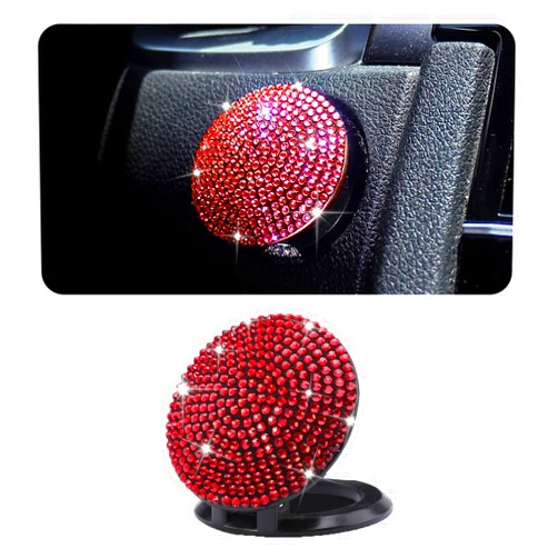 Meorain Bling Car Engine Start Button Cover, Anti Scratch Rhinestone Ignition Button Cap, Universal Crystal Decor for Push Start, Car Interior Accessories (Red)