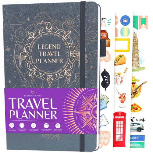 Legend Planner Legend Travel Planner – Vacation Itinerary Organizer for Solo Travel & Couples – Travelling Journal for Women & Men – Traveling Log with Expense Tracker & Packing List – Hardcover (Mystic Gray)