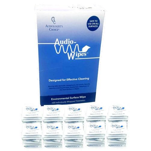 Audiologist's Choice Audio Wipes | 100 Individually Wrapped Towelettes | Alcohol-Free | Cleans, Removes Earwax & Sweat from Hearing Aids, Earmold, Airpods, Earbuds, in-Ear Monitors (IEMs)