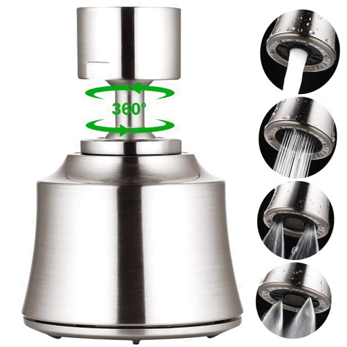 Houtingmaan Kitchen Sink Faucet Aerator with 2 Ball Joint, Big Angle Swivel Sprayer Head Replacement with 4 Spray Models, 55/64-27UNS Famale Thread - Brushed Nickel