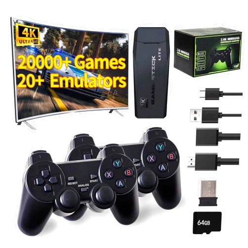 TEFELE Wireless Retro Game Console, Plug-and-Play Retro Video Games, Built-in 20,000+Games and 23 Emulators, Classic Video Games with 4K HDMI Output, with Upgrade Dual 2.4G, Controllers Black(64gb)