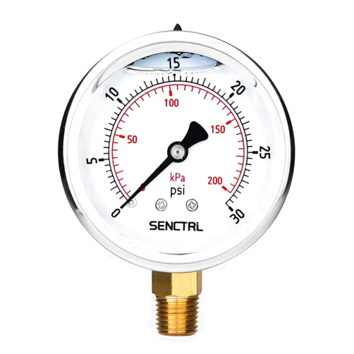 Senctrl 0-30 PSI Glycerin Liquid Filled Low Pressure Gauge, 2.5