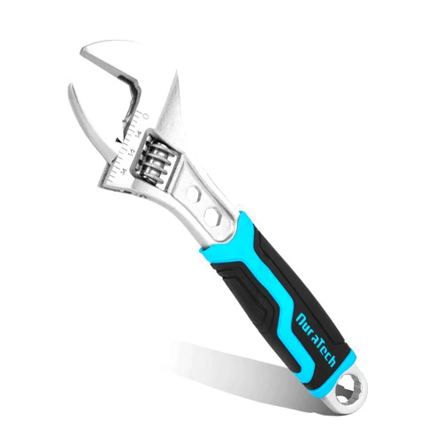 DURATECH 6 Inch Adjustable Wrench, 3-in-1 Spanner with Box End/Hex Function, CR-V Steel, Metric & SAE Scales, Chrome-plated, Bi-material soft Grip