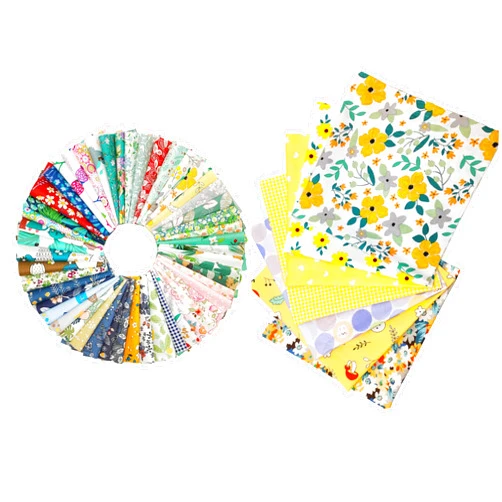 Cartisanat Quilting Fabric Bundles, 50pcs/lot (5.9in x 5.9in / 15cm x 15cm) &7pcs (19.69in x 19.69in / 50cm x 50cm) Precut Cotton Squares Sewing Patchwork Sheets Yellow Floral Patterns.