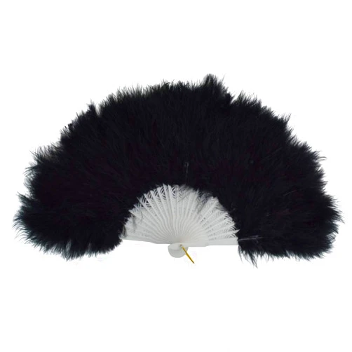 Wobe 20s Vintage Feather Fan Flapper Dance Roaring Gatsby Burlesque Handheld Marabou Feather Fan Flapper Accessories (Black)