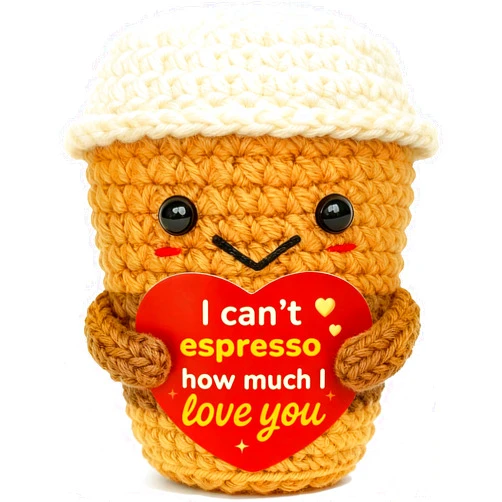 Krinisou I Love You Coffee Gift for Girlfriend Boyfriend – Cute Handmade Crochet Espresso Plush, Romantic Gift for Wife Husband, Valentine’s Day Anniversary Birthday