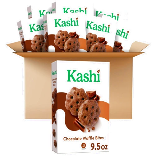 Kashi Breakfast Cereal, Vegan, Made with Whole Grains, Chocolate Waffle Bites (8 Boxes)