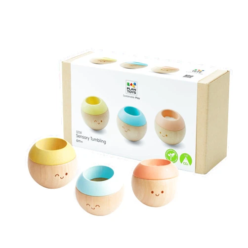 PlanToys® Pastel Wooden Tumbling Montessori Toy | Developmental Baby Toy for Fine Motor Skills & Sensory Play | Safe & Eco-Friendly for Babies 6 Months+