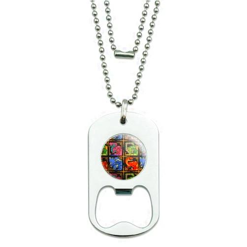GRAPHICS & MORE Geometric Dinosaurs Aztec Mayan Style Tyrannosaurus Triceratops Velociraptor Brontosaurus Pattern Military Dog Tag Bottle Opener Pendant