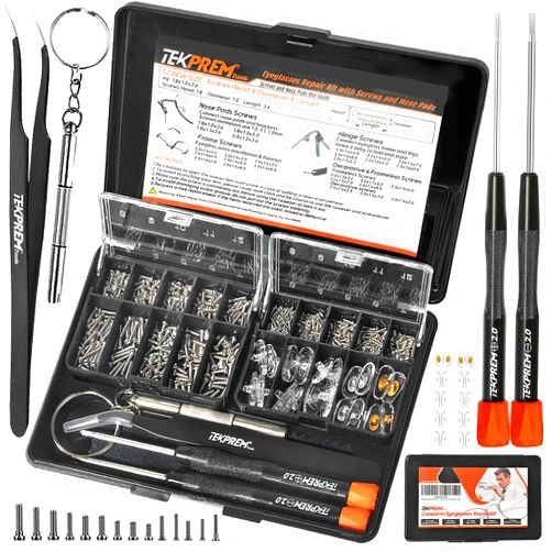 TEKPREM Magnetic Eyeglass Repair Tool Kit, Eye Glasses Repairing Screwdriver Set with Eyeglass Screws,Silicone Nose Pads,Tweezer,Small Screwdriver for Eyeglasses,Sunglasses and Nose Pads Replacement