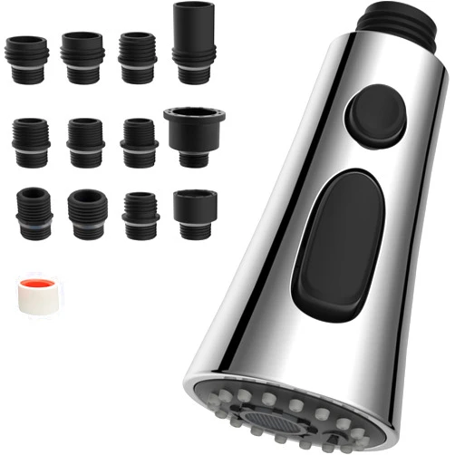 Hibbent Kitchen Faucet Head Replacement, Pull Down Kitchen Spray Head with 12 Adapters, 3-Function Kitchen Sink Spray Nozzle Compatible with Moen, American Standard, Delta, Kohler Faucets, Chrome