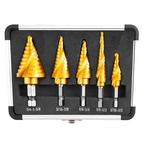 IRONANT Step Drill Bits, 5PCS Spiral Grooved HSS Titanium Step Drill Bit Set, 50 Sizes High Speed Steel Step Bits for Metal with Aluminum Case
