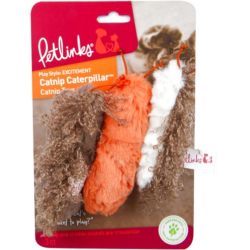 Petlinks (3 Count) Catnip Catterpillar Crinkle Plush Cat Toys - Multi Color, 3 Count