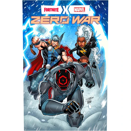 By Christos Gage (Author), Sergio Davila Ron Lim (Illustrator) Rated Comics acrylic backer sleeved with Fortnite X Marvel Zero War #2 Ron Lim Cover