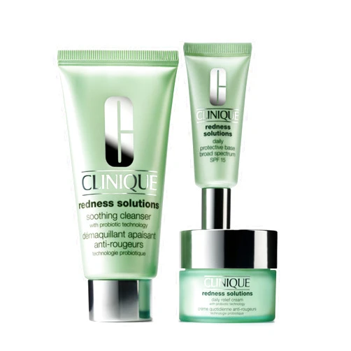 Clinique Redness Solutions Redness Regimen Skincare Set | Soothing Cleanser, 2.5 Fl Oz | Daily Relief Cream, 1 Fl Oz | Daily Protective Base Broad Spectrum SPF 15, 0.5 Fl Oz