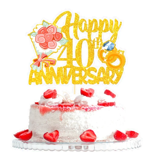 Woobobii Happy 40th Anniversary Cake Topper, Cheers to 40th Wedding Anniversary/Ruby Anniversary Party Decorations, 40th Wedding Anniversary - Gold Glitter