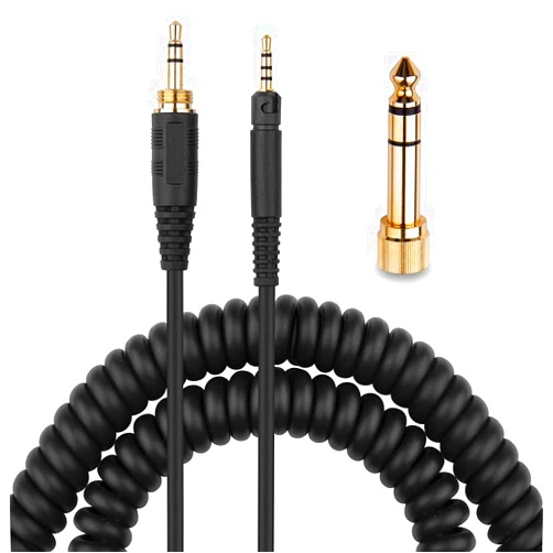 Adhiper HD598 Audio Cable Headphones Replacement Coiled 6.35mm Aux Cable Adapter Extension Cord for Sennheiser HD598 HD599 HD569 HD579 HD558 HD518 Headphones(Black/1.2M)