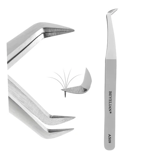 BEYELIAN Volume Lash Tweezers Beyelian Lash Tweezers for Eyelash Extensions, Curved L High Precision Tip for Mega Fans, Stainless Steel AS09 Silver.