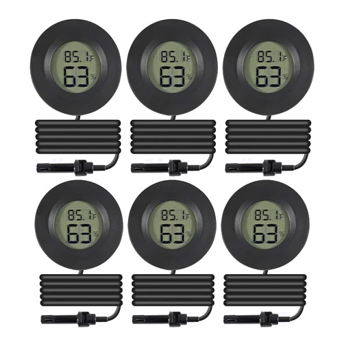 DWEII 6 Pack Mini Hygrometer Thermometer Meter Digital LCD Monitor Indoor Room Round Humidity Temperature Gauge with Probe for Humidors Home Greenhouse Babyroom Reptile Incubator Monitor