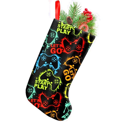 Withtap Gaming Christmas Stocking, Gamer Room Christmas Decor, Xmas Fireplace Hanging Stockings Decoration, 18 Inches Large Stockings Christmas Decorations for Family Holiday Season Home Decor