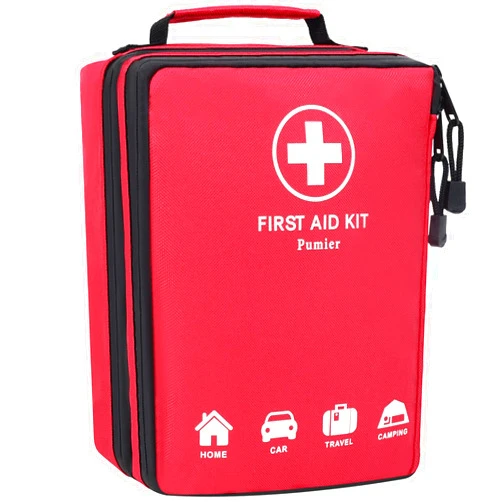 Pumier Home-Car-First-Aid-Kit-Camping-Essentials-Empty Bag, Labelled, Double Layer, Large Empty Waterproof Zipper Medical Storage Bag, Idea for Vehicles, Businesses, Travel, Boat, Hiking, Emergency Survival