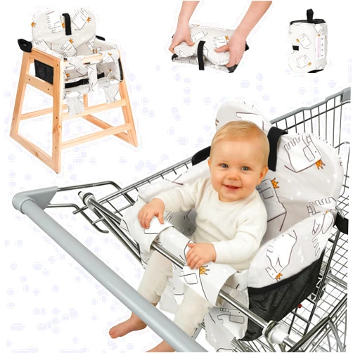 BeesMith Baby Shopping Cart Seat Cover – Padded Shopping Cart Seat for Baby, High Chair Cover for Restaurant, Unisex Machine Washable Infant Toddler Cart Cover with Storage Pockets – Gray Elephant