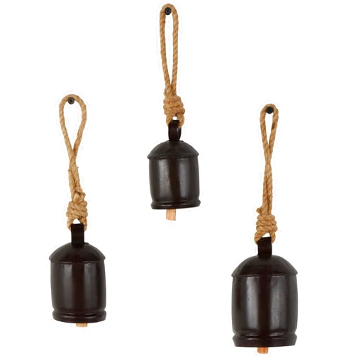 Deco 79 Metal Indoor Outdoor Decorative Cow Bells Cluster Meditation Bell with Jute Hanging Rope, Set of 3 Cow Bell 4