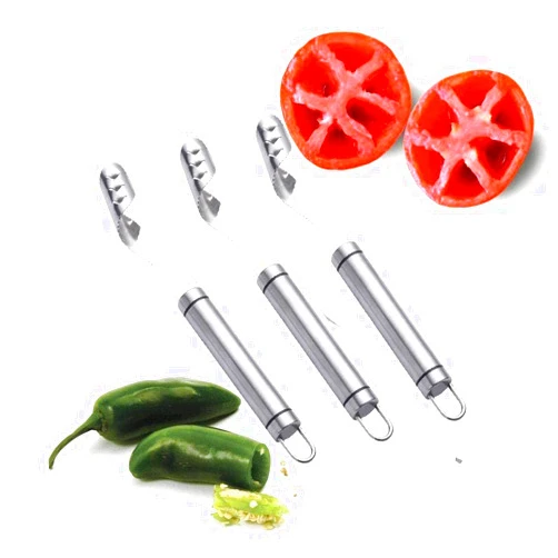 BBASILIYSD Pepper Seed Corer Remover,2 in 1 Pepper Seed Corer Remover with Serrated Teeth, Jalapeno Corer Tool Chili Corer Remover,Portable Vegetable Seed Remover,for Pepper,Bitter Melon