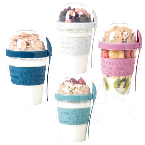 SECEL 4 Pcs Yogurt Parfait Cups Breakfast On The Go Reusable Plastic Containers With Lids And Spoons Take And Go Yogurt Cup With Topping Cereal Or Oatmeal Leak-proof Colorful Bowls