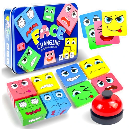 Hiwtonk Wooden Face Changing Magic Cube Game - Montessori Block Puzzle，Making Change Cube Game, Educational Toys and Games for Adults Family Night
