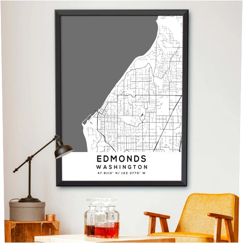 Generic Map of Edmonds, Washington, Light 2 (16x20)