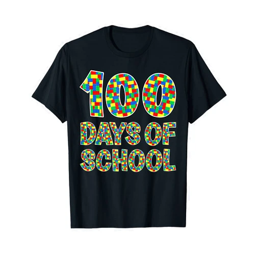 100th Day School Building Bricks Blocks Fun Outfit 100 Days Of School Building Blocks Master Brick Builder Kids T-Shirt