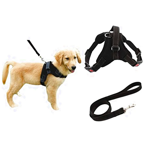FakeFace Heavy Duty Adjustable Pet Puppy Dog Safety Harness with Leash Lead Set Reflective No-Pull Breathable Padded Collar Chest Vest Handle for Small Medium Large Dogs Training Walking