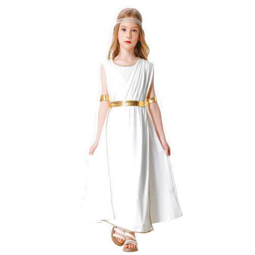 LMYOVE Greek Goddess Costume Girls, White Goddess Dress with Headband, Toga Costume 4 PCS Halloween Rome Princess Outfit