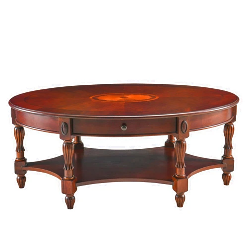 MODERION AMIATCH Solid Wood Coffee Table with Drawer, Traditional Oval Cocktail Table with Storage Shelf, Carvings Side Elegant Vintage Sofa Table for Living Room,Office Walnut KFZ1533WDDR