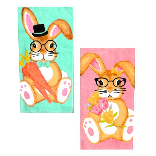 SeasonsEasy Easter Mr & Mrs Bunny Rabbit Cotton Kitchen Dish Towels, 2-Pack