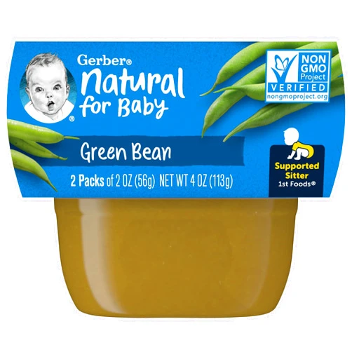 Gerber 1st Foods Baby Food, Green Bean Puree, Natural & Non-GMO, 2 Ounce Tubs, 2-Pack (Pack of 8)