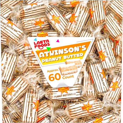 LAETAFOOD Atkinson's Peanut Butter Candy Bars, Individually Wrapped (1 Pound Bag - Approx. 60 Count)
