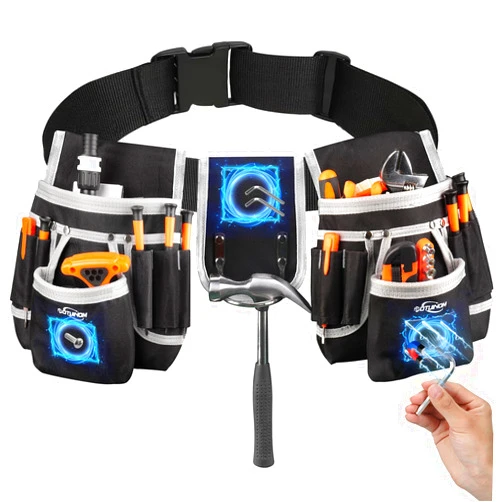 POTUINOM Tool Belt, Magnetic Tool Pouch with 26 Pocket Tool Belts for Men Heavy Duty Tool Pouch Bag, Detachable Tool Bags for Carpenter, Electrician, Woodworker, Construction