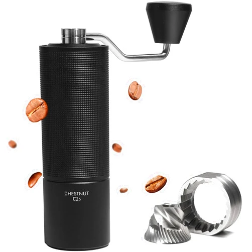 TIMEMORE Chestnut C2S Manual Coffee Grinder Capacity 25g with CNC Stainless Steel Conical Burr, Internal Adjustable Setting, Double Bearing Positioning, Hand Grinder Gift (C2S Black)