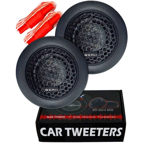 BZRK Audio SQ-T100 1 inch Silk Dome Tweeters Pair for Car Audio - 120 Watts Max Each - with Bass Blockers and Pods for Flush or Surface Mount