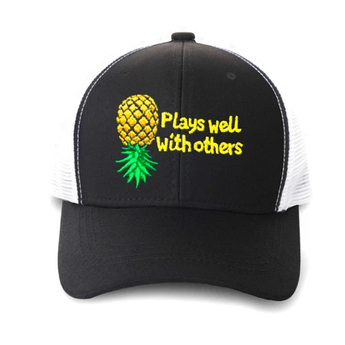 Heucapc Plays Well with Others Embroidered Baseball Hat Upside Down Pineapple Baseball Cap Adjustable Embroidery Denim Hats