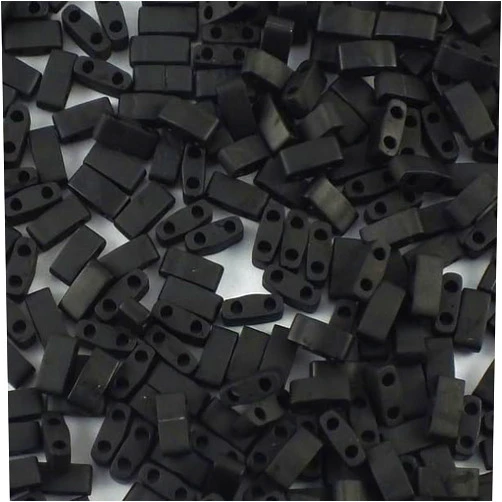 Bohemia Crystal Valley 5 g Miyuki Tila-Half Tila-Quater Tila 2-Hole Beads, Size Half Tila 5 x 2.3 mm, Opaque Frosted Jet (# 401F), Japan, Glass