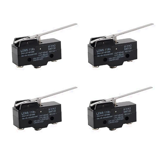 Stemedu 4PCS Microswitch LXW5-11N1 - SPDT 1NO 1NC Hinge Lever, Momentary Push Button Switch, 3A, AC380V/DC220V Micro Limit Switch (Pack of 4)