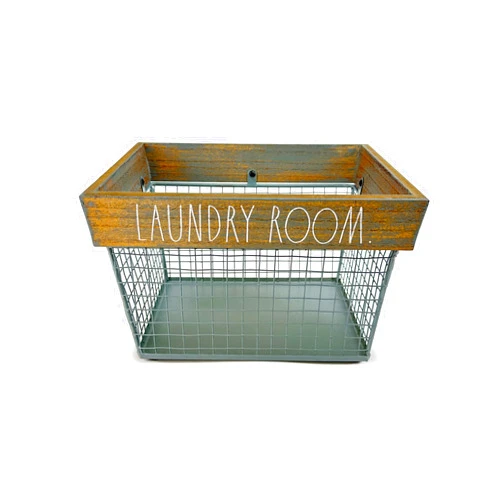 Rae Dunn Wire Laundry Basket – Metal and Grey Wood Bin – Decorative Basket for Kitchen, Closet & More – Laundry Room Accessories Dark Brown /inLaundry Room/in