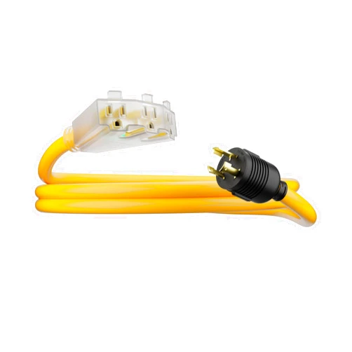 Journeyman-Pro 30 Amp to 110 Adapter L5-30P to LIT 3-Way Outlet Splitter by Journeyman Pro - 125 Volt, 30A to 15A, 3-Prong Locking Triple Tap 5-15R for RV Generators (2FT - L5-30P to LIT 3-WAY 15A)