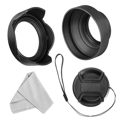 Veatree 55mm Lens Hood Set Compatible with Nikon D3400 D3500 D5500 D5600 D7500 DSLR Camera with AF-P DX 18-55mm f/3.5-5.6G VR Lens, Collapsible Rubber Hood + Reversible Tulip Flower Hood + Lens Cap