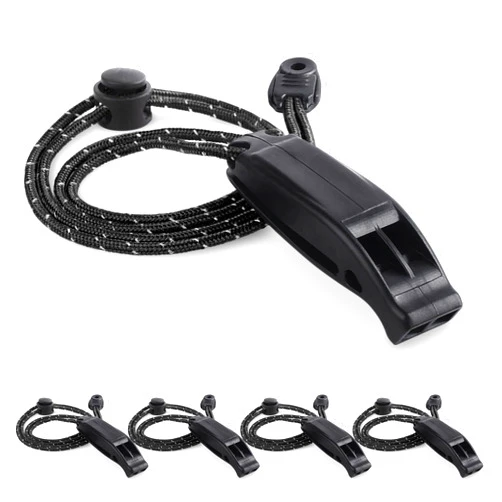 CooBigo 4Pack Emergency Whistle with Adjustable Reflective Lanyard, Shrill Loud Rescue Whistles for Outdoor Survival Hiking Camping Hunting Fishing Boat Kayak Life Vest Jacket Boating Rescue Signaling (Black)